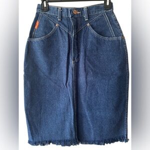 Wrangler Blue Denim Pencil Skirt Knee-length with Fringe ends